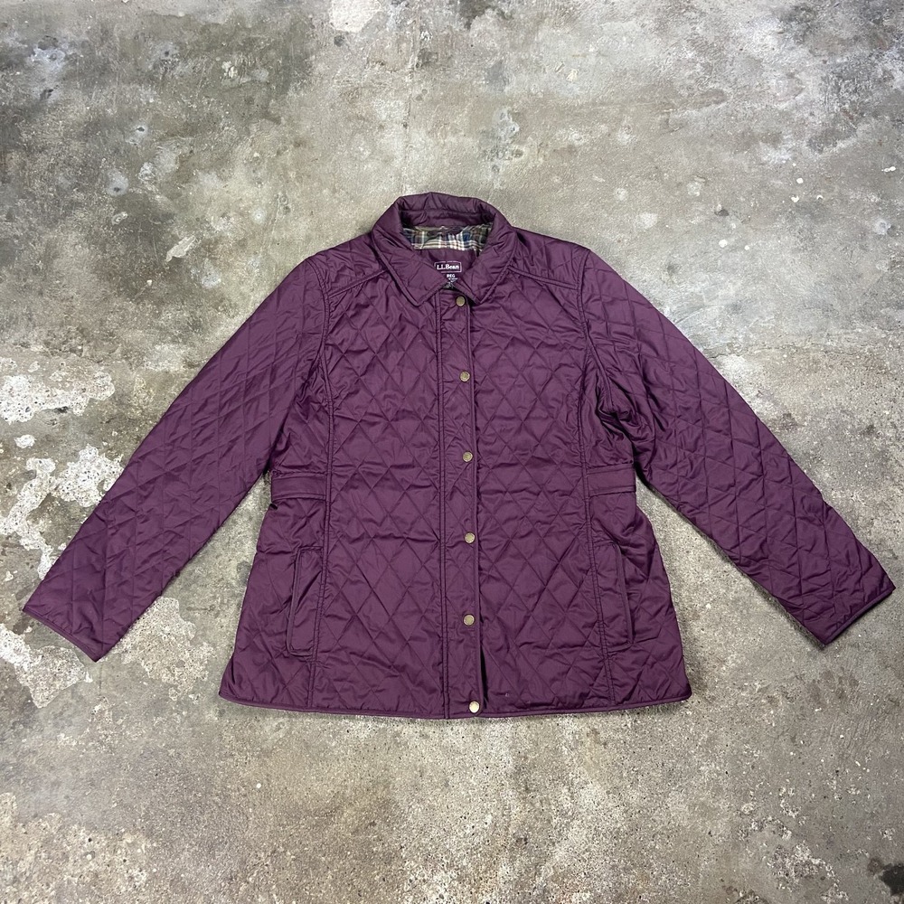L.L. Bean Quilted Riding Jacket Women's Size XL Purple Corduroy Lined Full Zip